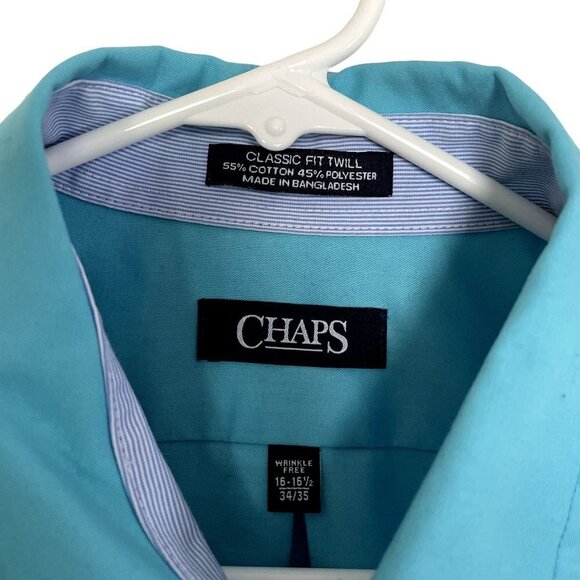 Chaps blue collared wrinkle free classic fit twill button down dress shirt - Picture 3 of 4
